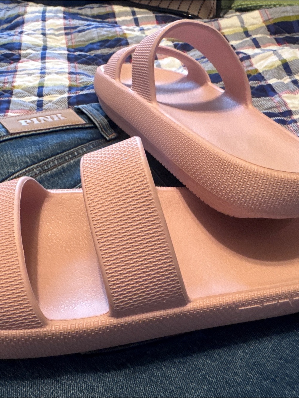 VS PINK Blush Pink Double-Strap Slide Sandals